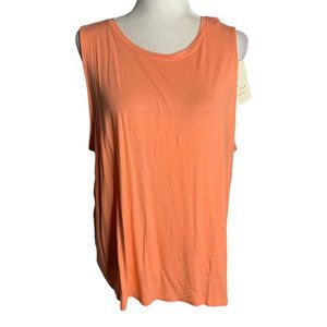 A New Day Stretch Knit Tank Top 1XL Peach Orange Sleeveless Round Neck Athletic